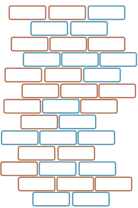 Visual illusion of a brick wall with alternating red and blue outlines that make straight rows appear wavy or distorted. The image symbolizes how layered security requires many distinct, well-placed components working together. Just as the illusion is built from simple elements that create a complex effect, effective cybersecurity depends on multiple coordinated layers—not a single solution.
